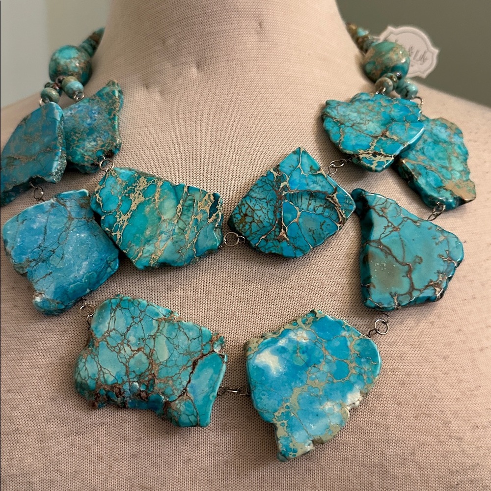 Turquoise Hematite Jasper Statement Necklace - Picture 2 of 4